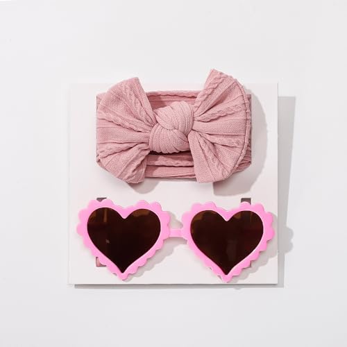 Baby Girls Bows Headband Toddler Soft Stretchy Nylon Hair Band with Hair Bow Photo Shower Party Hair Accessories for Newborn Infant (Heart-light pink, stretchy)4