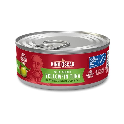Image of King Oscar Yellowfin Tuna in Extra Virgin Olive Oil, 5 Ounce Cans (Pack of 6), Wild Caught Canned Tuna
