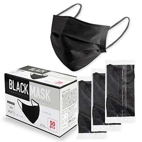 【Amazon限定ブランド】カラーマスク 50枚入 不織布 使い捨て ファッションマスク 個包装 3層構造 おしゃれ マスク映え マスク ブラック Duerfusa