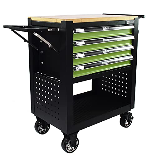 Werkstattwagen Profi Compact Massive Holzplatte mit 4 Schubladen inkl. Stauraum leer + Werkzeugkiste Werkstattwagen Aufsatz 4 Schubladen leer – Bild 4