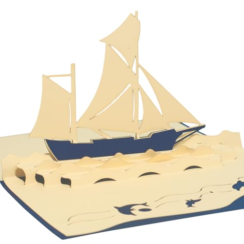 Tarjetas de felicitación Lin Pop Up 3d Tarjetas de felicitación cupones de viaje tarjetas de cumpleaños, diseño de barco velero
