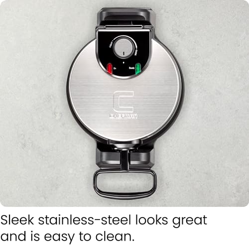 Chefman Rotating Belgian Waffle Maker, 180° Flip Iron w/ Non-Stick Plates, Adjustable Timer, Locking Lid, & Drip Plate, Space Saving Storage, Mess-Free Breakfast, Stainless Steel/Black - image 7