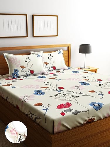 Image of Home Sizzler 144TC Tropical Floral Paradise Elastic Fitted Double Bedsheet with 2 King Size Pillow Covers, Fit for Mattress: 72 inchX75 inch & 72 inchX78 inch