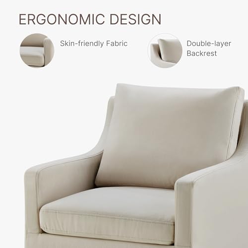 Image of KISLOT Upholstered Dining Chairs with Casters Modern Side Armchair with Rollers for Diningroom Bedroom Livingroom Reading Room, Flax Beige, 1 Box