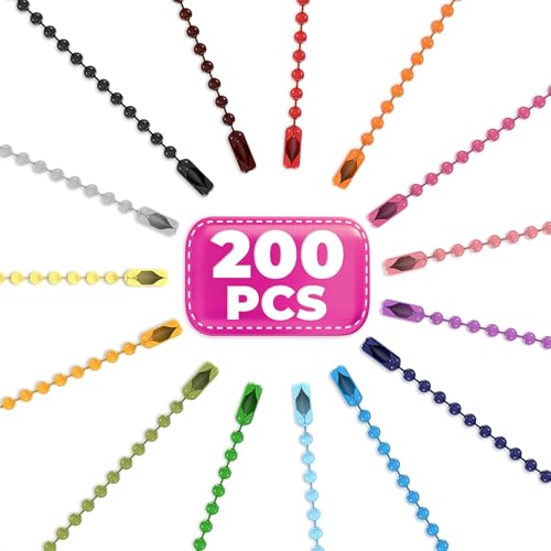 200 Pcs Colored Ball Chain Keychain Bulk 15 Assorted Colors 4.72 Inch Metal Beaded Keychain with Connector Clasps for DIY Crafts Plush & Pom-Pom Charms Wedding Favors and Craft Fair Supplies