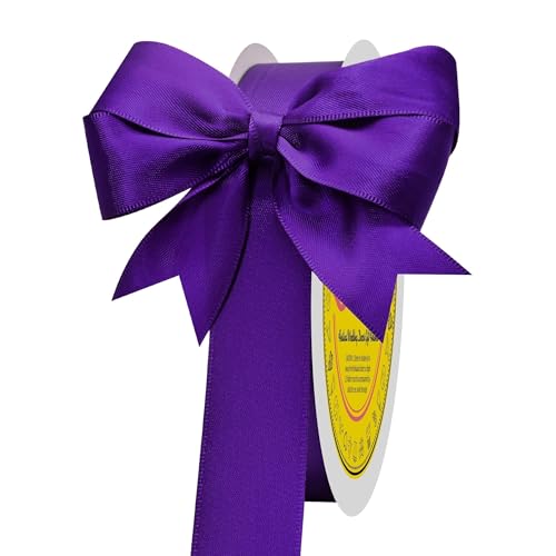 Image of Purple Double Face Satin Ribbon 1 inch X 50 Yards Spool Bright Colors Very Suitable for Weddings Gift Package Wrapping Dancer Wand Sewing Party Hair Bow Invitation Decorations and More