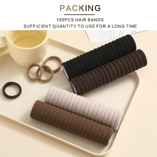 Image of SYGY Hair Tie, 100PCS Hair Ties for Thick Thin Hair, Seamless Cotton Hair Bands, No Damage for Women, Soft Hair Accessories Ponytail Holders, Brown Color | Cotton Hair Tie for Women, Soft Hair Accessories Ponytail Holders, Brown Color