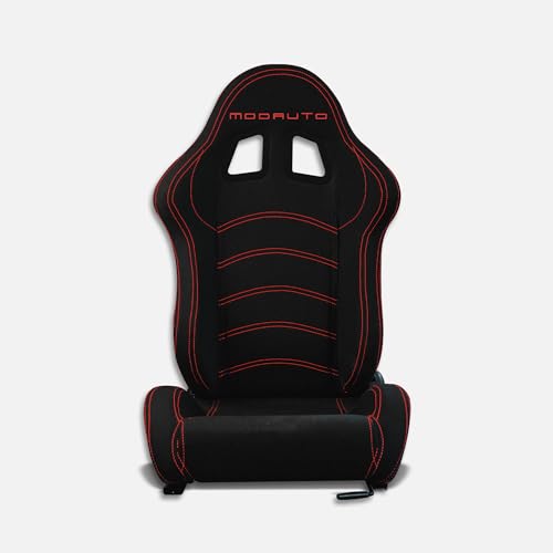 MODAUTO Asiento Deportivo Coche,Semibaquet Ajustable,de Tela,Adaptable para Coches,Ríeles incluidos,Conductor y Pasajero, para Coche y Simulador de Conducción,Modelo M-N190L,Negro Logo