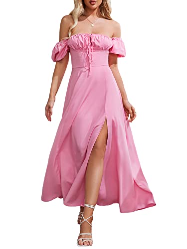 Image of KUTUMAI Women Summer Puff Sleeve Off Shoulder Floral Flowy Long Maxi Dress