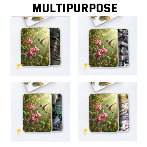 Image of Decorative Metal Tin Box with Lid,Hummingbird Flower Organizer