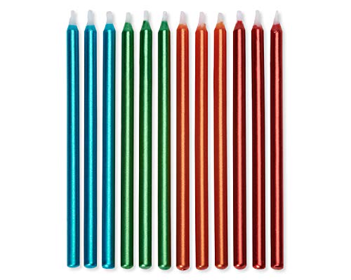 Image of Papyrus Birthday Candles, Metallic Blue, Green, Orange and Red (12-Count) | 12-Count