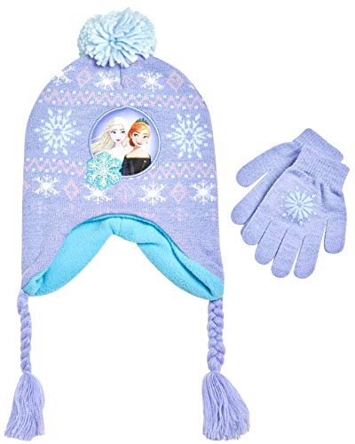 Disney Little Girls Frozen Elsa and Anna Beanie Hat and Gloves Cold Weather Set (Age 2-7), Size Age 2-4, Frozen Purple Mitten