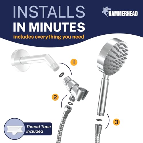 Image of All Metal Hand Held Shower Head with Hose and Holder, Polished Chrome | 2.5 GPM Rainfall Flow with Removable Restrictor | 4 inch Handheld Showerhead, 72 Inch Long Flexible Hose, Adjustable Bracket