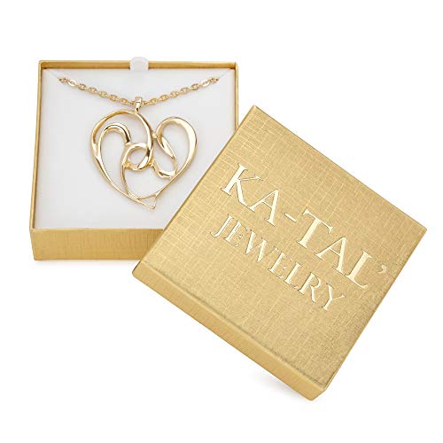 Ka-Tal' 14K Gold Plated Heart Pendant Necklace With 24" Long Chain +2" Extender Beautifully Gift Boxed #TOP4
