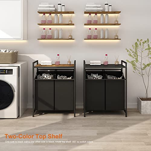 Laatooree Double Laundry Hamper With Top Shelf, Two-Color Tall Laundry Basket With 2 Removable Laundry Sorter Bags, Clothes Hamper For Laundry Room, Bedroom #TOP1