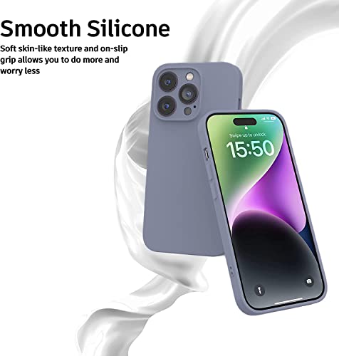 Image of DIZORO Microfiber Square Candy Case Compatible for iPhone 14 PRO, Shockproof Slim Back Cover Liquid Silicone Case (Lavender Grey)