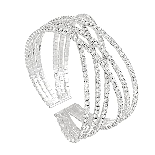 Ecesha B001 Sparkly 6 Rows Cross Rhinestone Crystal Multilayer Arm Cuff Bangle Bracelet cover