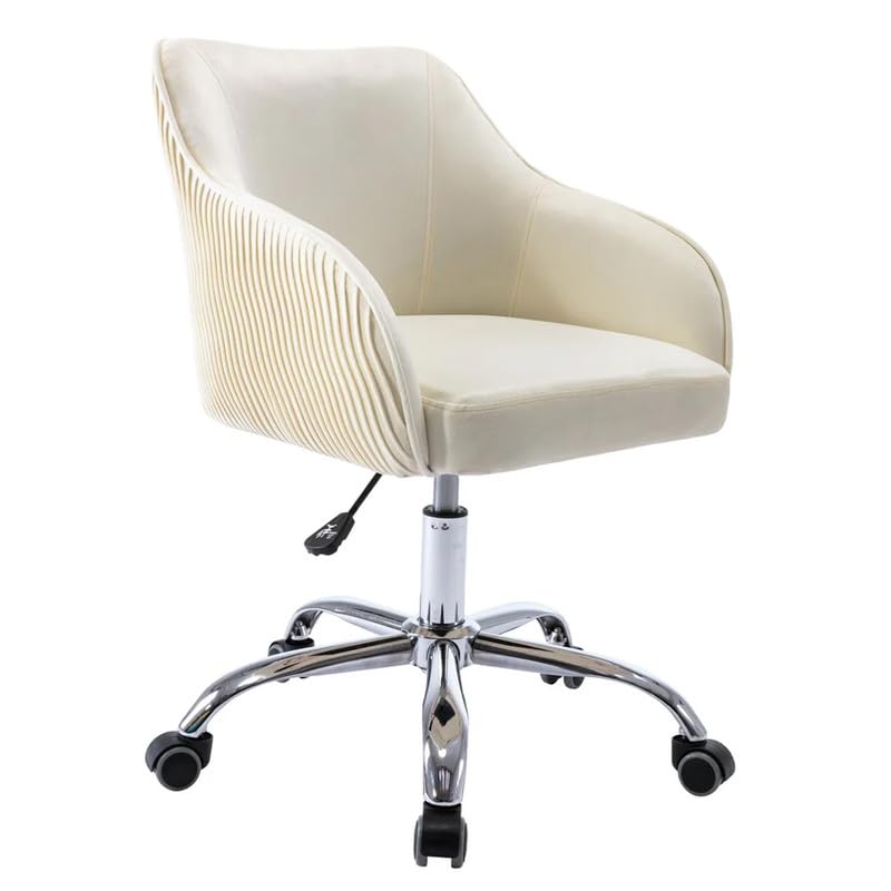 Image of Velvet Office Chair for Home & Office | 360 Swivel Ergonomic Study Armchair | 1-Seater Revolving Computer Desk Chair | Sofa Chair for Adults & Students | White 17 inch Inche Height