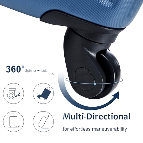 Merax 3 Piece Luggage Set, ABS Hardside Lightweight Suit case with Spinner Wheels TSA Lock, 20in (Blue 3set, 20 IN & Travel Bag)3