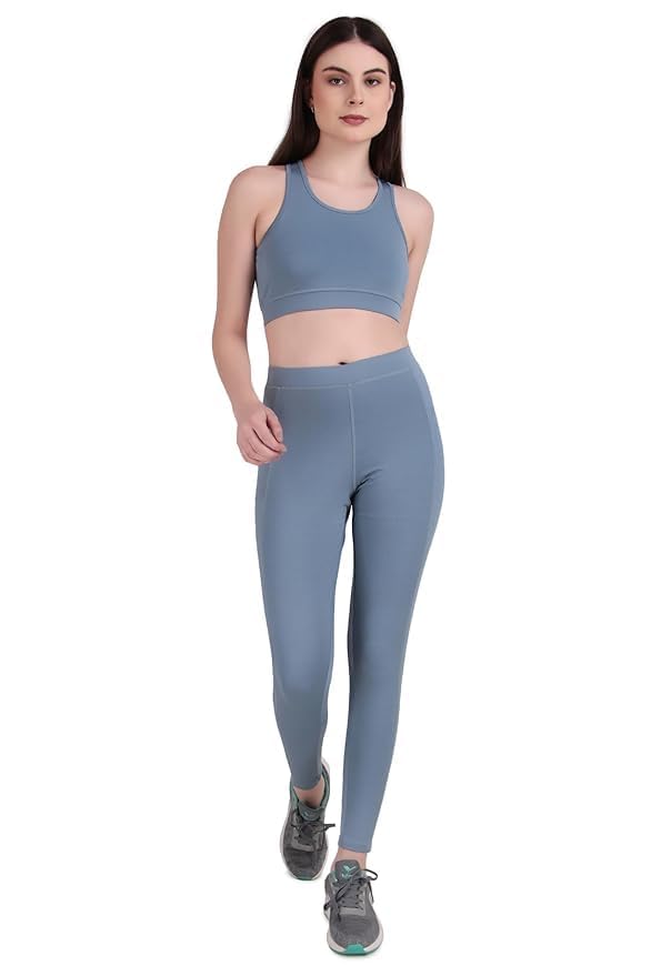 Women’s High Waist Tracksuit | Workout Set for Women | Fitness Gymwear Top & Bottom Set | Activewear Yoga Outfit | Leggings Bra Set for Sports/Running/Exercise (IN, Alpha, S, Regular, Grey)-image-24