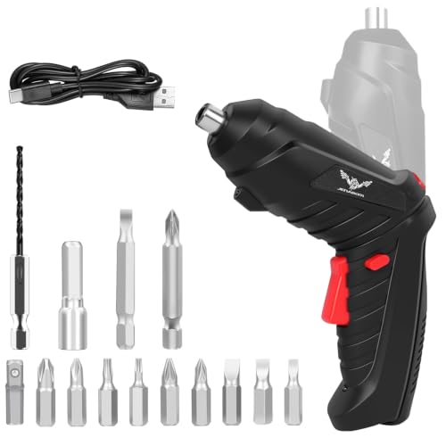 Image of JENABOM 14 in 1 Electric Screwdriver Cordless Rechargeable Small Power Drill Set 3.6V Li-ion 3.5Nm Max Torque Electric Rotatable with Case LED Light Screwdriver for Home Office DIY Tools (Black)