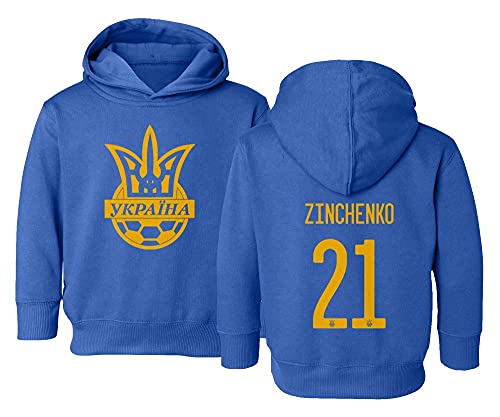 Flaura Europea Soccer 2020 Ukraine #21 Oleksandr ZINCHENKO Jersey Style Little Kids Girls Boys Toddler Hooded Sweatshirt (Royal, 2T)