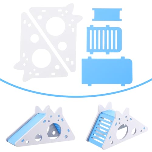 TIESOME Hamster House with Ladder and Slide, Wooden Hamster Play Toys Hideout Hut Gerbil Rat Hideaway Small Animal Activity Toy DIY Cage Accessories for Small Pets(Blue) - Image 7