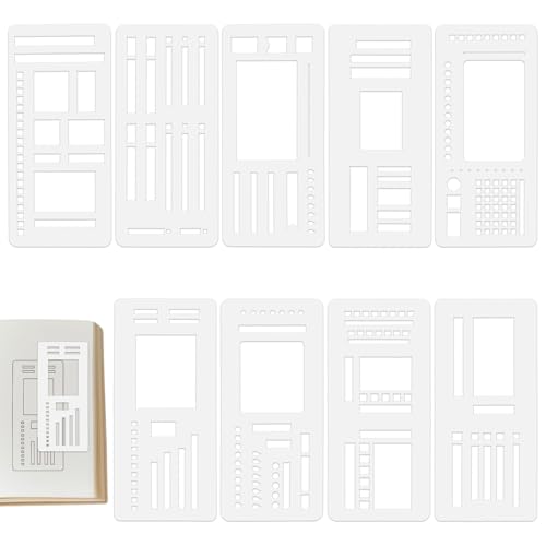 DOPENSPI Juego de 9 plantillas de dibujo flexibles, plantillas de planificación hechas a mano con cuadrados, líneas, círculos para diario DIY, planificación diaria y diseño creativo