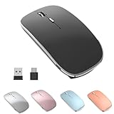 Halpilt Wireless Mouse Chargeable Portable Silent USB-A and Type-C Dual Mode Wireless Mouse 3 Adjustable DPI for Laptop, Mac, Android, PC (Q23S Black) (Black)