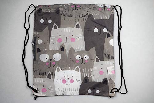 Chilino 618 Rucksack Katze / Zusammenfaltbarer Rucksack mit Umtasche / Umweltfreundlich / 43 x 39 cm, Grau