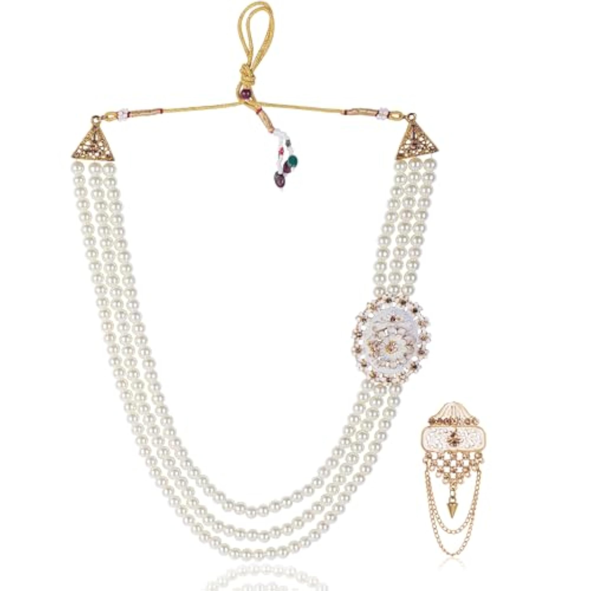 Men's Pearl Beads Dulha Sherwani Necklace, Exquisite Groom Mala