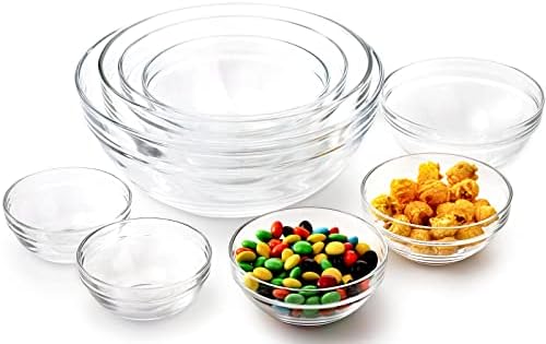 Lawei Set of 9 Glass Mixing Bowls - Glass Nesting Bowls Prep Bowl Clear Salad Bowls for Kitchen Prep Salad, Cereal, Ice Cream, Pasta, Fruits - Thumbnail 3