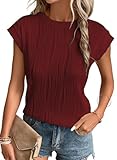 EVALESS Womens Spring Summer Crewneck Dressy Casual Textured Tops Blouses 2025 Fashion Trendy Cute Solid Work Business Short Sleeve T Shirts Burgundy Large