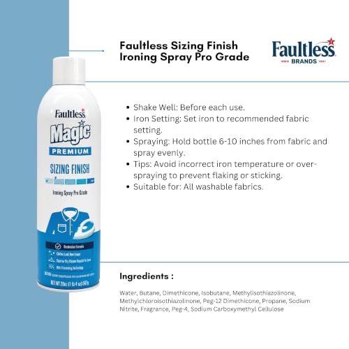 Image of Faultless Limited Edition Magic Premium Sizing Finish Ironing Spray, 567g | Pro Grade Restorative Formula | Spray & Iron for Professional Finish | Wrinkle-Free | Imported from USA
