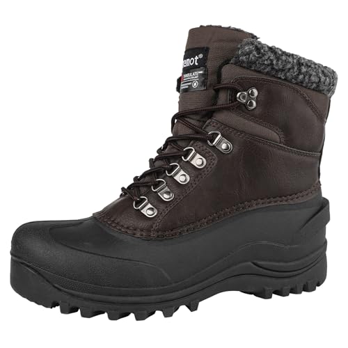 riemot Men's Winter Ankle Boots Waterproof Outdoor Snow Boot Warm Fur Lined Comfortable Non-slip Lace-up Booties for Walking Hiking Trekking Camping Skiing Brown US 10/ EU43