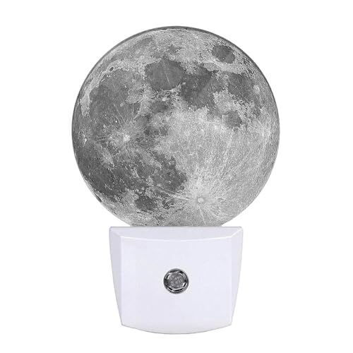 Image of Moon Lamp Moon Night Light for Boys Girls Bedroom 0.5W Dim Light Sleep Friendly, Earth Grey Moon Plug in LED Auto Sensor Lamp for Hallway Stairway Kitchen