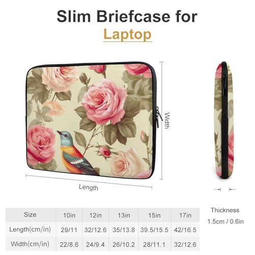 Funda para laptop 10 pulgadas con diseño rosas y aves miniatura 2