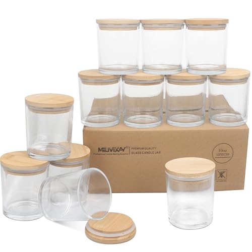 MILIVIXAY Paquete de 12 tarros de cristal grueso transparente de 10 onzas con tapas, tarros vacíos a granel para hacer velas, recipientes de especias y polvo.
