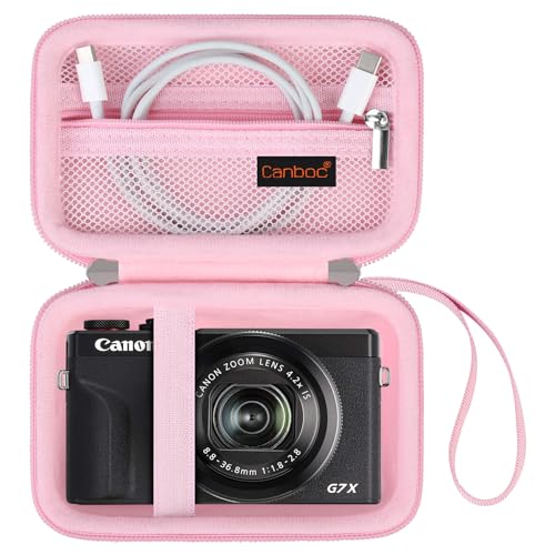 Canboc Hard Case for Canon PowerShot G7X Mark III Mark II, PowerShot SX740 SX730 Digital Camera, Mesh Bag fit Battery, USB Cable, Pink(Case Only)