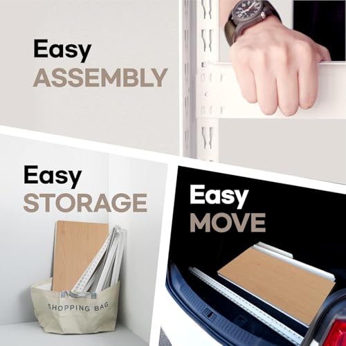 Image of Heavy Duty Metal Rack with Wooden Shelves (Adjustable), 30KG /Shelf, Boltless Storage Organizer, Multipurpose Display Shelves for Kitchen, Garage, Warehouse White-5 Layers