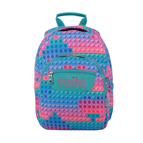 TOTTO - Mochila Escolar, Modelo Gommas, Mochila Mediana, Capacidad 15 L, Bolsillo para PC 14', Bolsillo Botella, Espaldar Ergonómico con Flujo de Aire, Cómodas Correas en S, Estampado Pupit