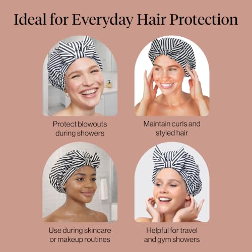 Image of Kitsch Luxury Large Shower Cap for Women - Stripe | Shower Caps for Women Reusable Waterproof - Non-slip, Comfortable Quick-dry Hair Shower Cap for All Hair Types