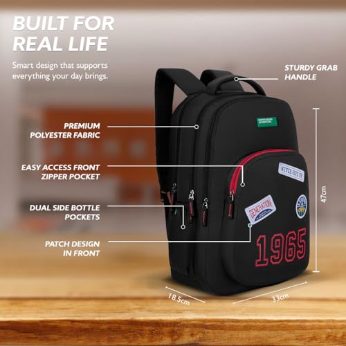 Image of United Colors of Benetton Unisex High-School Backpack LEGEND | 3-Compartment | Large Capacity Bag with Airmesh Padding | Backpack for School Girls and Boys | 28L Capacity