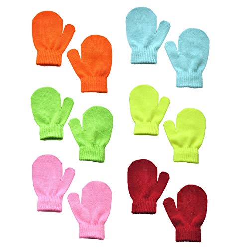 Gallity Kids Knit Full Finger Mittens Toddler Magic Stretch Mittens Solid Color Knitted Gloves Winter Warm Thermal Gloves Elastic Mittens for Baby Boys Girls Gifts 6 Pairs