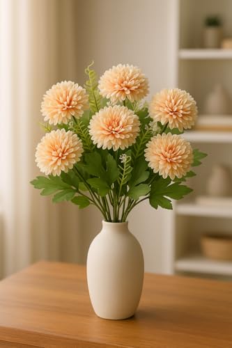ARTSY Artificial Dahlia Flower Bunch for Home Decoration | 7-Head Faux Flowers for Vase, Living Room, Office, Wedding, Party Decor – Realistic Look (Pack of 1) (Babypink)