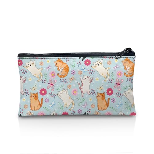 Image of Cat Floral Pencil Case Cute Light Blue School Pencil Box Storage Pouch with Zipper Lightweight Pen Holder for Toddler Back to School Gifts