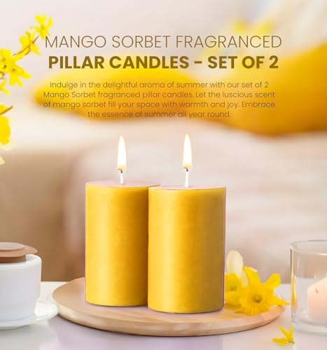 Image of IRIS Wax Homefragrances Pack of 2, Fragrance Pillar Candles- 120G Each- 2 inchX 3 inch (Mango Sorbet)
