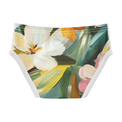 KLL Flowers Leaves White Pink Yellow Toddler Boys' Soft Nighttime Underwear Breathable Children Undies2