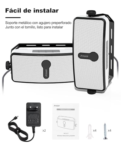 Inwa Altavoz Bluetooth Pared, IPX5, Sincronización de 100 Altavoces, Conexión Teléfono Móvil, Echo Dot, Adecuado para Interior/Bajo el Alero/Garaje (2 Altavoces, 20W, Sync Speaker) - imagen 6