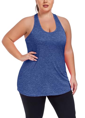 Image of ForHailey Women's Plus Size Cross Back Workout Tank Tops Athletic Shirts